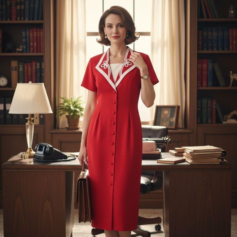 Kathie Lee Collection Red Vintage Dress – Size 6 – White Bib Collar